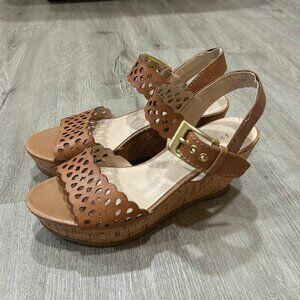 Franco Sarto Frolic Brown Wedge Strappy Sandals Women's Size 6
